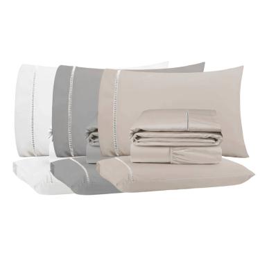 Imagem de Kit 3 Jogos de Lençol Casal/King 4 Peças 400 Fios Ponto Palito Toque Macio Premium Casa Dona