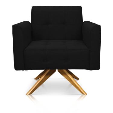 Imagem de Poltrona Giratória Elisa Linho Preto A79 Base Madeira MA30 - D'Rossi