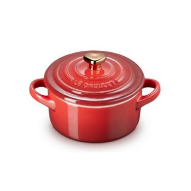 Imagem de MINI COCOTTE LE CREUSET 250ML 10CM PUXADOR CORAÇÃO DOURADO EM CERÂMICA VERMELHO 81901100600303