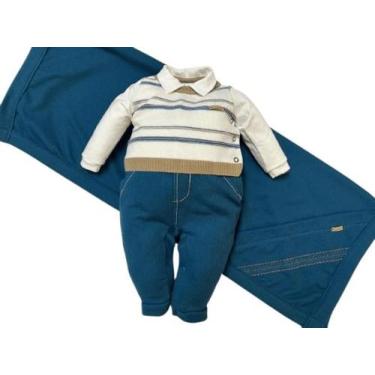 Imagem de Saída Maternidade Luxo Bebê Menino Malha Tricô Paraiso 16146, Azul pet