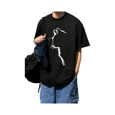 Imagem de Camiseta Masculina Oversized Vintage Com Silhueta De Gato, Algodão, Ma