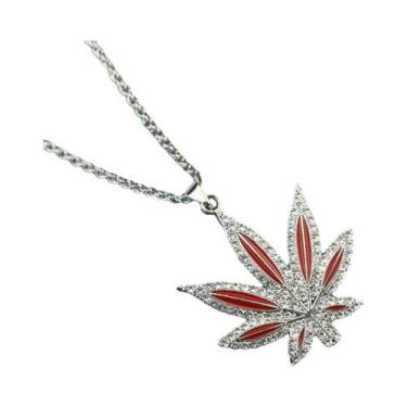 Imagem de Colar Masculino Com Pingente De Folha De Cânhamo Em Strass Dourado, Co