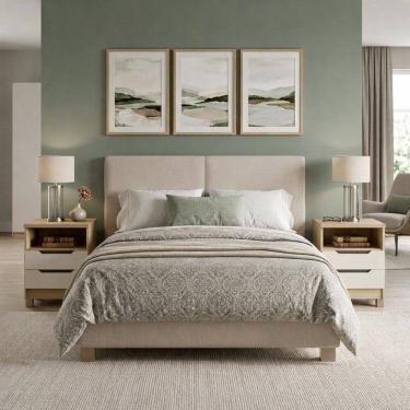 Imagem de Kit 2 Mesas de Cabeceira 2 Gavetas 100% Mdf Barcelona Off White/Carvalho