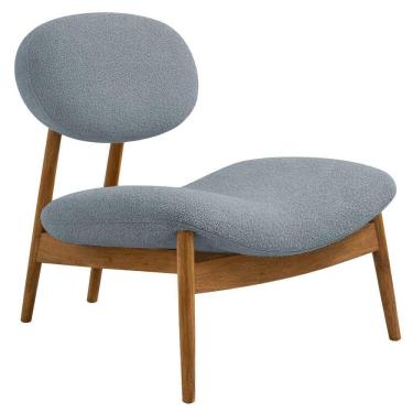 Imagem de Poltrona Decorativa Yves Base Madeira Castanho Bouclé Azul Claro - Nexta Casa