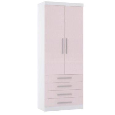 Imagem de Guarda Roupa 90cm 2 Pts E 4 Gavetas Alpes Luciane Móveis Branco Pf-rosa Pf