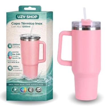 Imagem de Copo Térmico 1200ml Inox 304 Com Alça Canudo e Tampa Anti Vazamento Qu