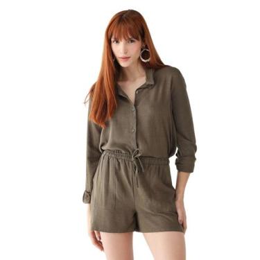 Imagem de Conjunto Feminino De Linho Camisa e Shorts - - Levsoch, Verde militar,