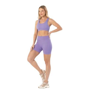 Imagem de Shorts Fitness Academia Canelado Sem Costura Selene, GG, 325, Roxo