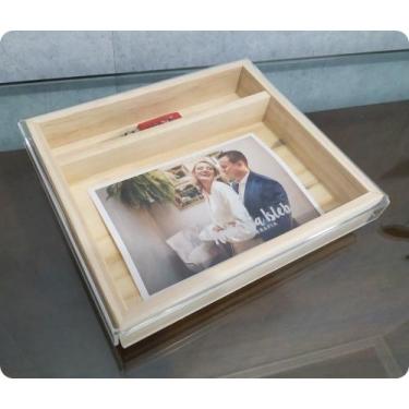 Imagem de Kit 5 Caixas para Fotos 10x15cm e Pendrive em Madeira Pinus e Acrílico