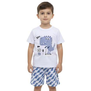Imagem de Conjunto Infantil Look Jeans Camiseta e Shorts Estampa Dino, 5
