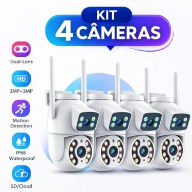 Imagem de Kit 4 Câmeras IP WiFi 360 Lente Dupla 6MP Prova D'Água Áudio Detecção 