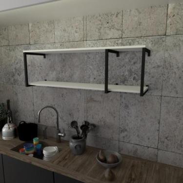 Imagem de Prateleira Industrial Suspensa Estante Parede Nicho Branco Cozinha Esc