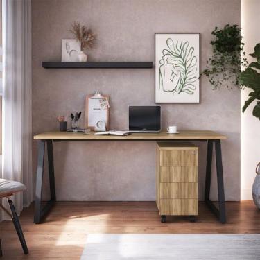 Imagem de Mesa Escrivaninha Industrial E Gaveteiro Com Rodízios Idea A03 Nogal S
