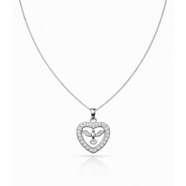 Imagem de Colar Divino Espirito Santo Cravejado Zirconia Feminino Banhado a Prat