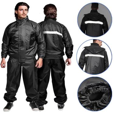Imagem de Capa Roupa Chuva Conjunto Jaqueta Faixa Refletiva Calça Motoqueiro Reforçada Unissex Ta...