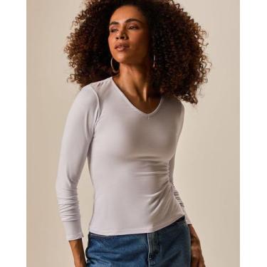 Imagem de Blusa Básica Feminina Gola V Manga Longa Em Viscose Stretch - Malwee, 