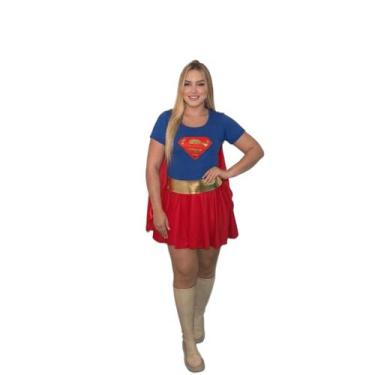 Imagem de Fantasia Super Girl Premium Feminina Festas Símbolo DTF Manga Curta - 