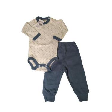 Imagem de Conjunto Body Botão Estampado Com Calça Lisa - babyduck,  RN