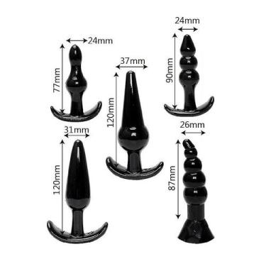 Imagem de Kit com 5 plugs anais de silicone - variedade de tamanhos - no-brand, 