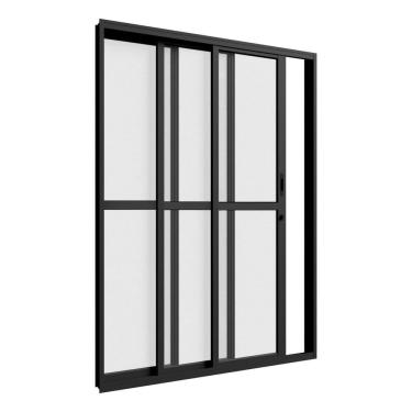 Imagem de Porta de Alumínio de Correr 210x200cm 3 Folhas com Travessa e Vidro Preto
