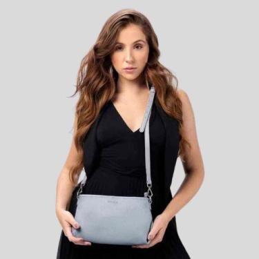 Imagem de Bolsa de Couro Transversal Vira Clutch Media Cinza - Dora Lis