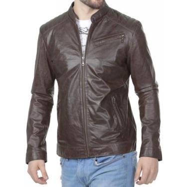 Imagem de Jaqueta de couro legítimo masculina 379 ombro matelassê - Javali Couro