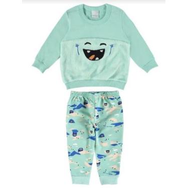 Imagem de Conjunto Moletom Flanelado Infantil Menino Blusão Peluciado Calça Mole