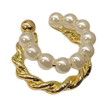 Imagem de Brinco De Pressão Feminino Elegante Com Pérolas Imitadas E Design Geom