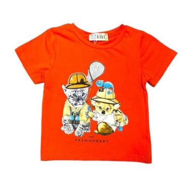 Imagem de Camiseta Infantil Menino Gatinho - Kiki®, Laranja, 1