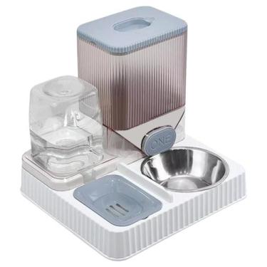Imagem de Bebedouro e Comedouro com Tigela Inox - - Pet For You, Cinza