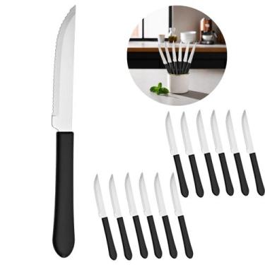 Imagem de Kit 12 Facas Cabo Preto 21cm Mesa Posta Premium - Ingá Import