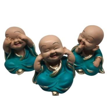 Imagem de Trio de Budas Monge Cego Surdo Mudo Estatueta Decoração - RD Store