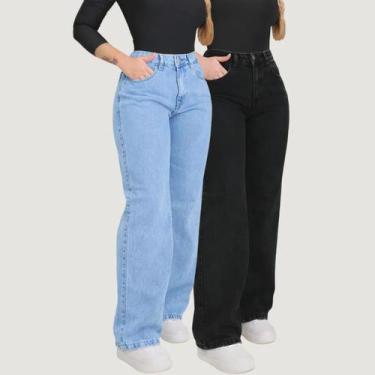 Imagem de Kit 2 Calças Jeans Wide Leg Feminina Grafite Cintura Alta - Otter Kids
