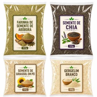 Imagem de Kit Semente de Abóbora Chia Semente de Girassol e Gergelim Branco 100g