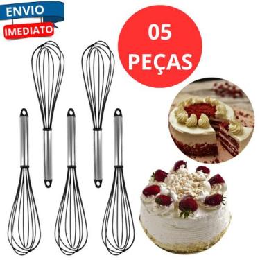 Imagem de Kit 5 Fuê Fouet Batedor De Clara Manual Ovos Silicone Cabo Inox Alta T