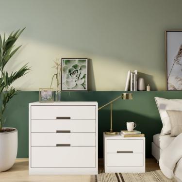 Imagem de Conjunto de Cômoda Sampaoli 4Gavetas e Mesa de Cabeceira S 2 Gavetas Branca
