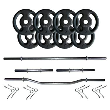 Imagem de Kit Anilhas Ferro 20kg + 2 Barras 40cm + Barra 120 + Barra W