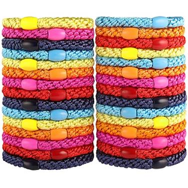 Imagem de Pulseira de laços de cabelo para mulheres e meninas, Funtopia 30 peças elásticos coloridos elásticos de cabelo suportes de rabo de cavalo para cabelos grossos, sem metal, sem danos, laços de cabelo macio com miçanga, conjunto a granel