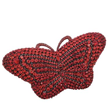 Imagem de Boutique De FGG Bolsas de mão femininas de cristal borboleta para festa com strass, bolsas de mão de cristal nupcial, mini, Vermelho, Small