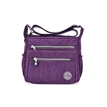 Imagem de JXGSGOGO Bolsas femininas transversais com vários bolsos, casuais, à prova d'água, bolsa de ombro, Roxo escuro, Medium, Macio
