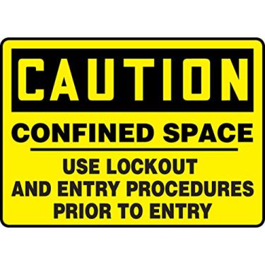 Imagem de Accuform Placa de plástico Signs MCSP607VP, legenda "CUIDADO CONFINADO USO DE LOQUEIO E PROCEDIMENTOS DE ENTRADA ANTES DA ENTRADA", 17,8 cm de comprimento x 25,4 cm de largura x 0,1 cm de espessura,