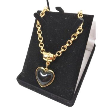 Imagem de Colar Feminino Coração Preto Elo Português Grosso 6mm