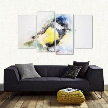 Imagem de Quadro Passarinho Artístico Escritório Em Tecido 4 Peças