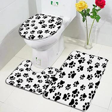 Imagem de Conjunto de tapetes de banho com pegadas de gato e cachorro tapete de porta com estampa animal decoração de banheiro infantil antiderrapante tapete de tampa de vaso sanitário 3 peças, 62866J, conjunto de 3 peças, 60x40 cm, conjunto de 3 peças