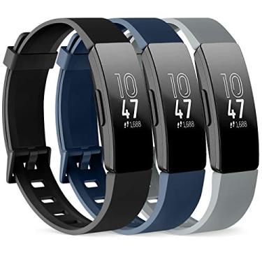 Imagem de Pacote com 3 pulseiras de silicone para Fitbit Inspire HR e Fitbit Inspire 2 e Fitbit Inspire & Ace 2 pulseiras de substituição para mulheres homens P Grande (Grande: para pulsos de 18 cm a 9,1 polegadas, preto + azul marinho + cinza)