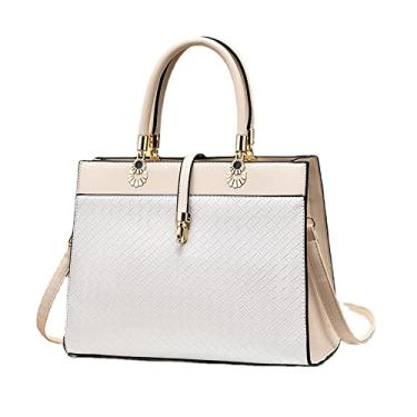 Imagem de Bolsa feminina de couro com alça superior e grande capacidade, moderna, simples, bolsa tiracolo, Branco