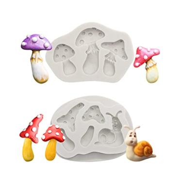 Imagem de 2 peças de moldes de silicone de cogumelo e caracóis para decoração de bolo de chocolate doce ferramentas de confeitaria molde de sabão de silicone molde de argila de polímero de resina