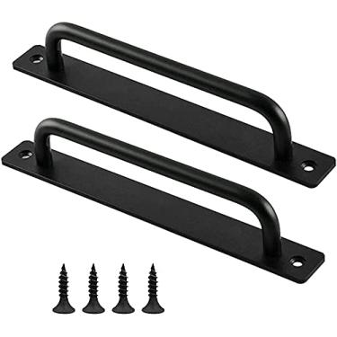 Imagem de dyquem Pacote com 2 maçanetas de porta de celeiro, puxador de porta deslizante, alça de alto desempenho, puxadores de portas de armário, puxadores de gaveta, alças de cozinha, maçaneta de porta de madeira, porta de armário, preto