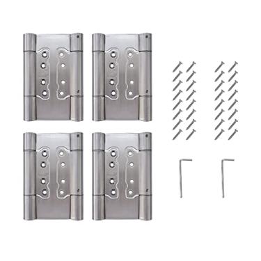 Imagem de 2 pares (4X) de 12,7 cm de aço inoxidável 304 de 3 mm de espessura, sem encaixe, dobradiças de mola de ação dupla, dobradiças de mola para porta de café e salão, dobradiça de balanço