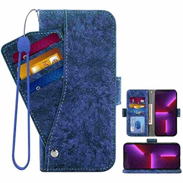 Imagem de Ownetee DIIGON Capa de telefone carteira fólio para Samsung Galaxy Quantum 2, capa fina de couro PU premium para Galaxy Quantum 2, 1 compartimento para moldura de foto, evita arranhões, azul